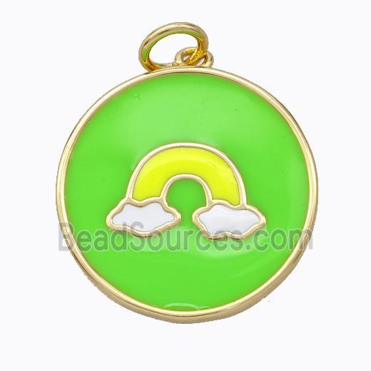 Copper Rainbow Pendant Green Enamel Circle Gold Plated