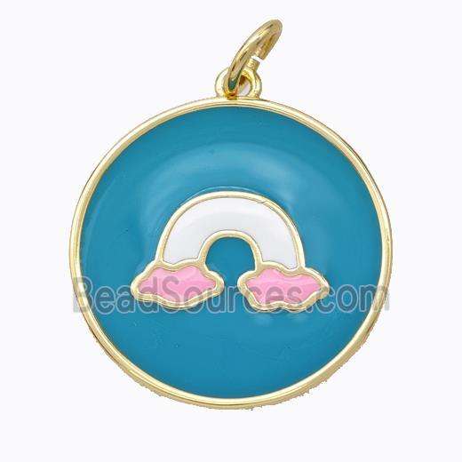 Copper Rainbow Pendant Teal Enamel Circle Gold Plated