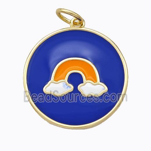 Copper Rainbow Pendant Lapisblue Enamel Circle Gold Plated