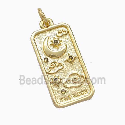 Copper Moon Pendant Pave Zirconia Rectangle Gold Plated