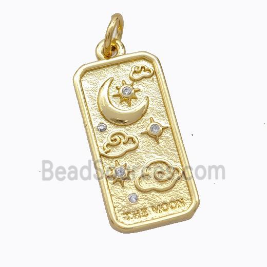 Copper Moon Pendant Pave Zirconia Rectangle Gold Plated