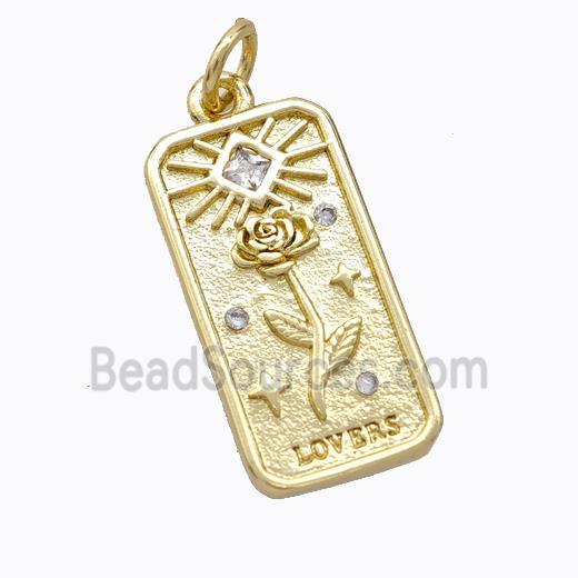 Copper Flower Pendant Pave Zirconia Rectangle Gold Plated