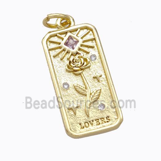 Copper Flower Pendant Pave Zirconia Rectangle Gold Plated