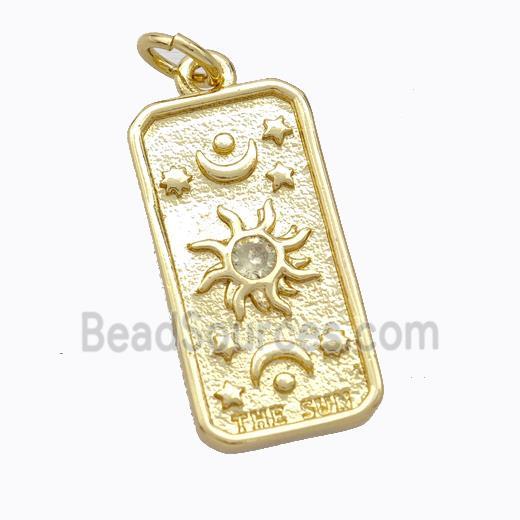 Copper Sun Pendant Pave Zirconia Rectangle Gold Plated