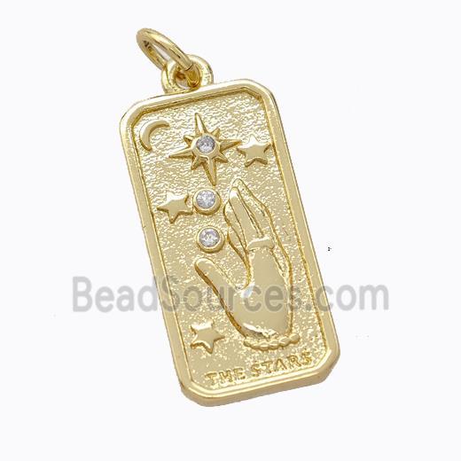 Copper Hand Star Pendant Pave Zirconia Rectangle Gold Plated