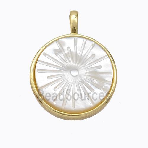 Copper Circle Pendant Pave Shell Sun Gold Plated