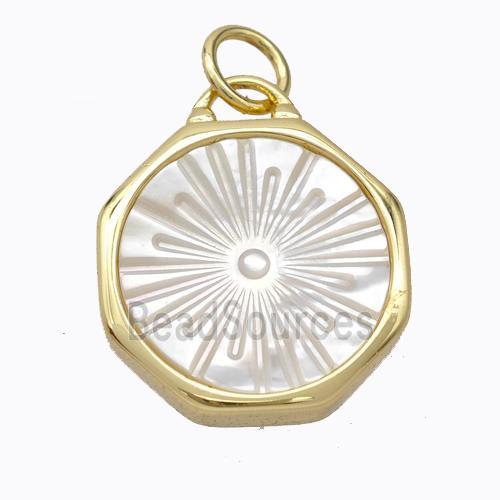 Copper Circle Pendant Pave Shell Sun Gold Plated