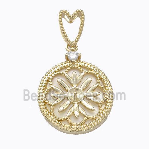 Copper Flower Pendant Pave Shell Gold Plated