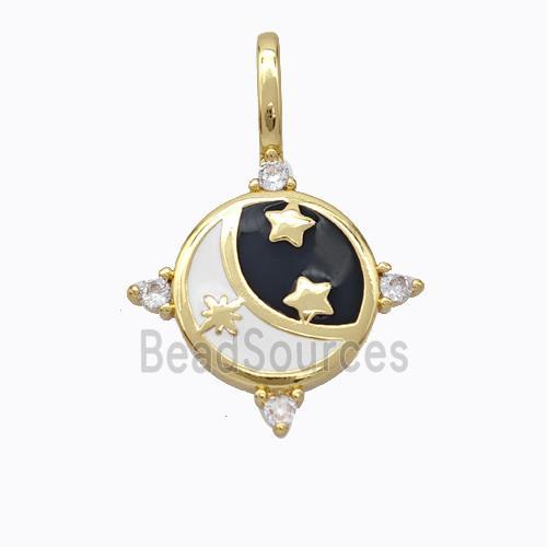 Copper Moon Pendant White Black Enamel Star Gold Plated