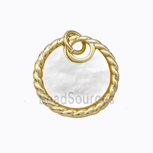 Copper Circle Pendant Pave Shell Gold Plated