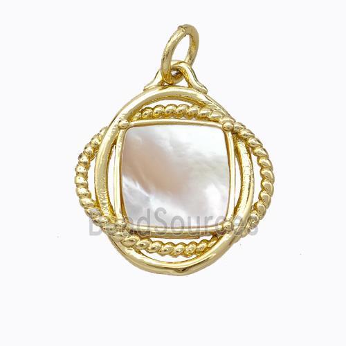 Copper Circle Pendant Pave Shell Gold Plated