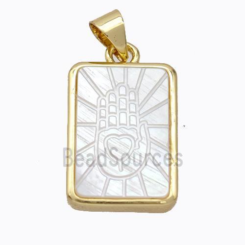 Copper Rectangle Pendant Pave Shell Hand Gold Plated