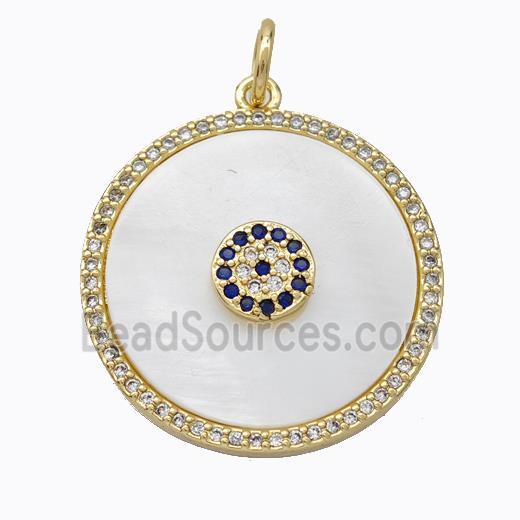 Copper Circle Pendant Pave Shell Zirconia Gold Plated