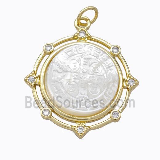 Copper Circle Pendant Pave Shell Zirconia Gold Plated