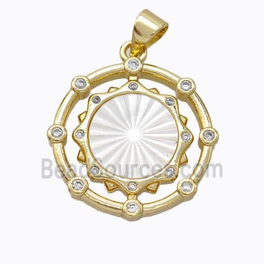 Copper Circle Pendant Pave Shell Zirconia Gold Plated