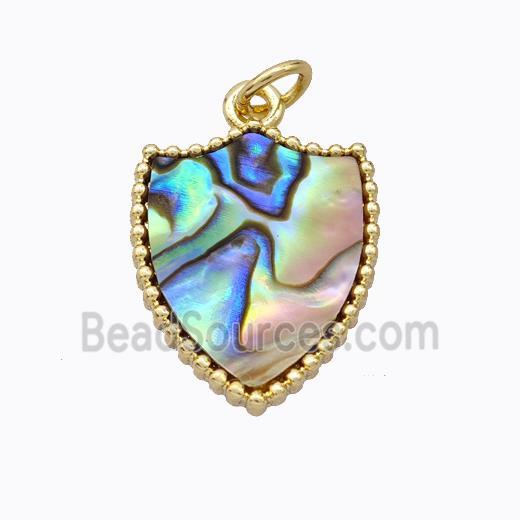 Copper Shield Pendant Pave Abalone Shell Gold Plated