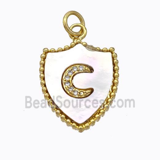 Copper Shield Pendant Pave Shell Zirconia Moon Gold Plated