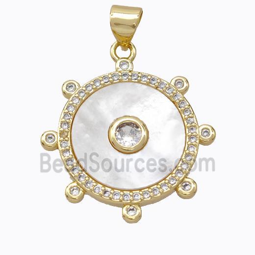 Copper Circle Pendant Pave Shell Zirconia Gold Plated