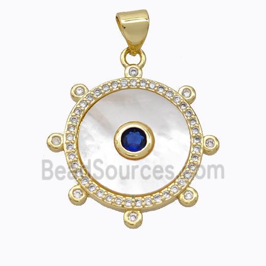 Copper Circle Pendant Pave Shell Zirconia Gold Plated