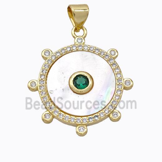 Copper Circle Pendant Pave Shell Zirconia Gold Plated