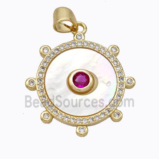 Copper Circle Pendant Pave Shell Zirconia Gold Plated