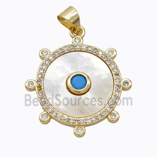 Copper Circle Pendant Pave Shell Zirconia Gold Plated