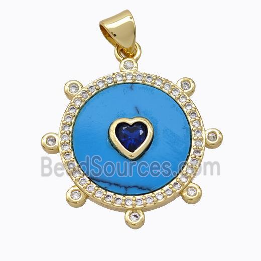 Copper Circle Pendant Pave Howlite Heart Zirconia Gold Plated