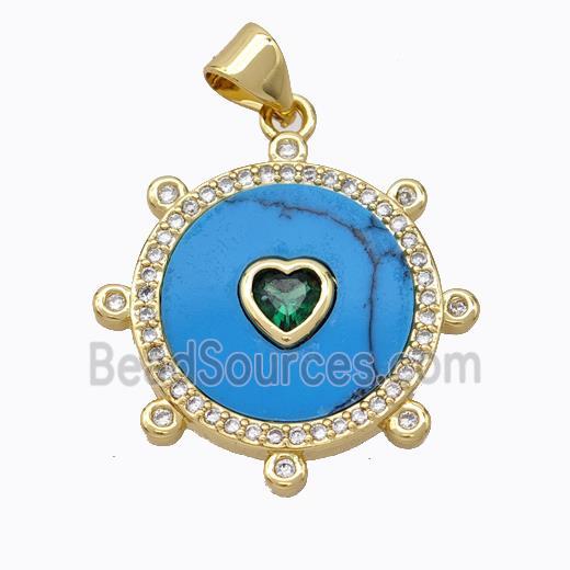 Copper Circle Pendant Pave Howlite Heart Zirconia Gold Plated