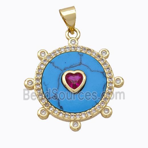 Copper Circle Pendant Pave Howlite Heart Zirconia Gold Plated