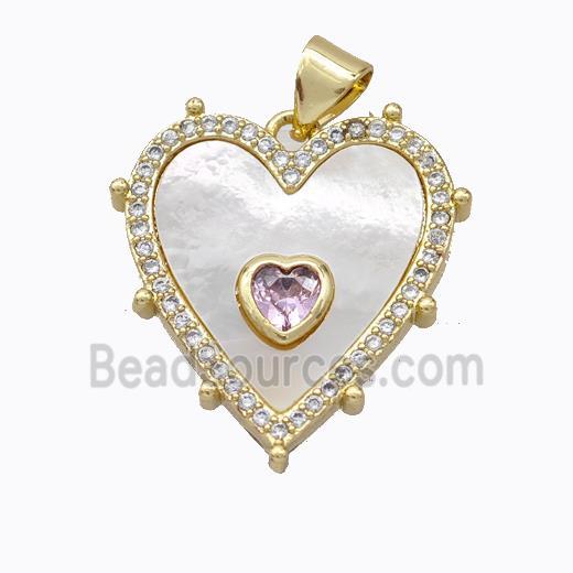 Copper Heart Pendant Pave Shell Zirconia Gold Plated