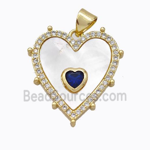 Copper Heart Pendant Pave Shell Zirconia Gold Plated