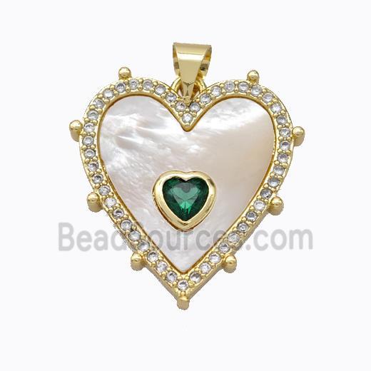 Copper Heart Pendant Pave Shell Zirconia Gold Plated