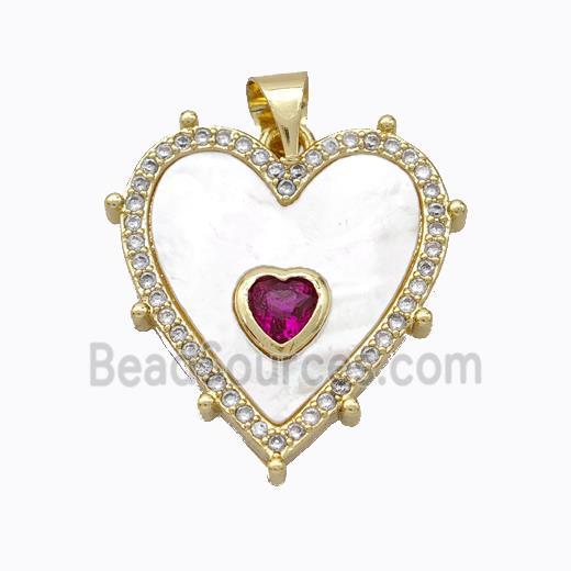 Copper Heart Pendant Pave Shell Zirconia Gold Plated