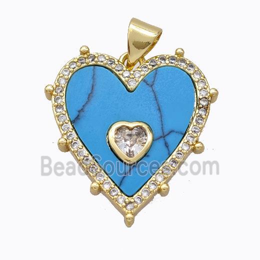 Copper Heart Pendant Pave Howlite Zirconia Gold Plated