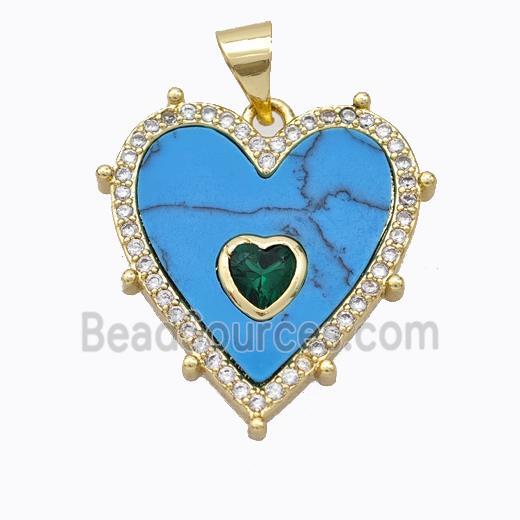 Copper Heart Pendant Pave Howlite Zirconia Gold Plated