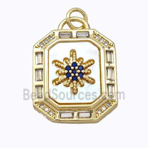 Copper Octagon Pendant Pave Shell Zirconia Gold Plated