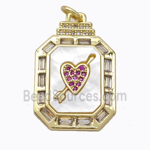 Copper Octagon Pendant Pave Zirconia Shell Cupid Arrow Heart Gold Plated