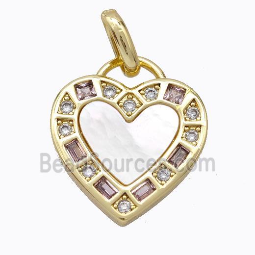 Copper Heart Pendant Pave Shell Zirconia Gold Plated