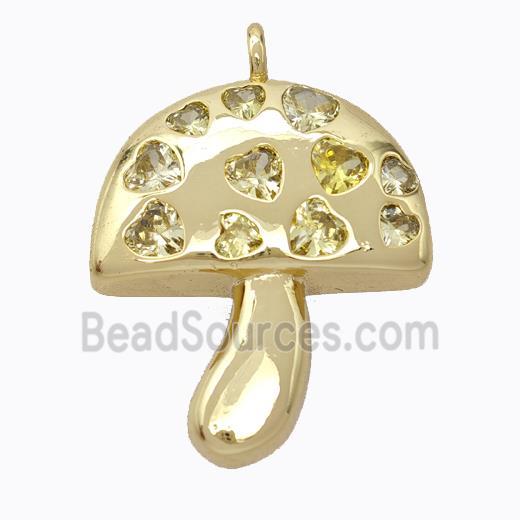 Copper Mushroom Pendant Micropave Zirconia Gold Plated