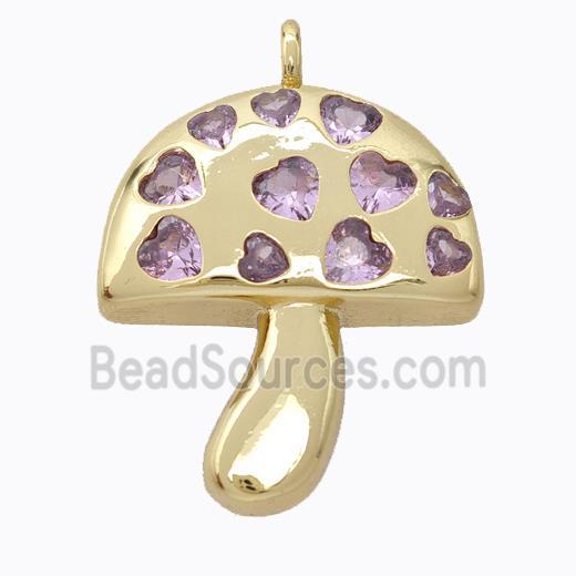 Copper Mushroom Pendant Micropave Zirconia Gold Plated