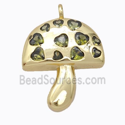 Copper Mushroom Pendant Micropave Olive Zirconia Gold Plated