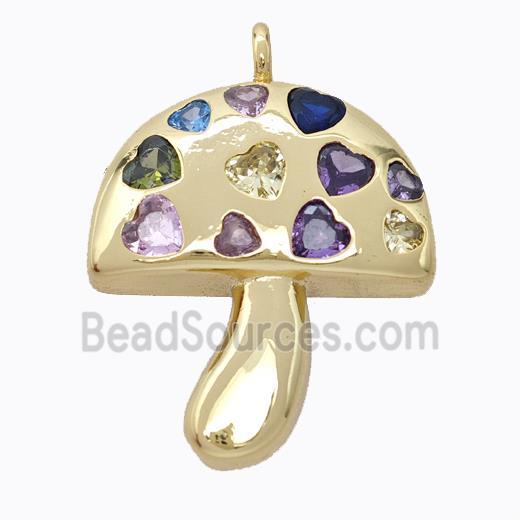 Copper Mushroom Pendant Micropave Multicolor Zirconia Gold Plated