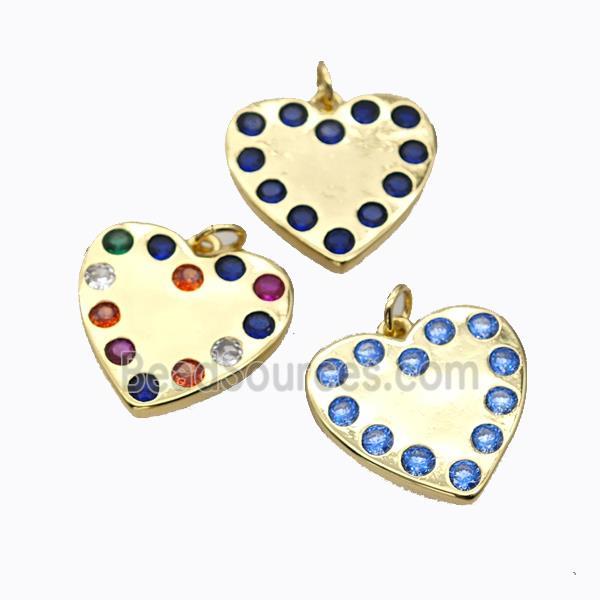 Copper Heart Pendant Micropave Zirconia Gold Plated Mixed