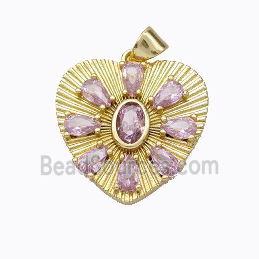 Copper Heart Pendant Micropave Pink Zirconia Gold Plated