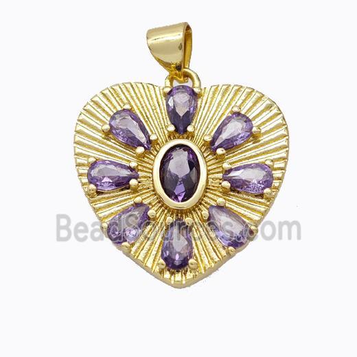 Copper Heart Pendant Micropave Purple Zirconia Gold Plated