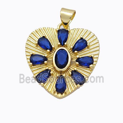 Copper Heart Pendant Micropave Blue Zirconia Gold Plated