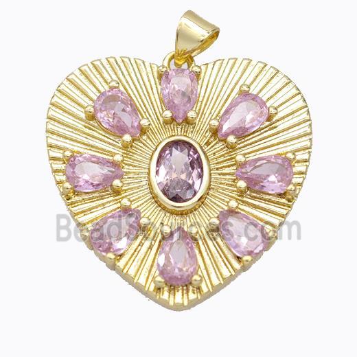 Copper Heart Pendant Micropave Pink Zirconia Gold Plated