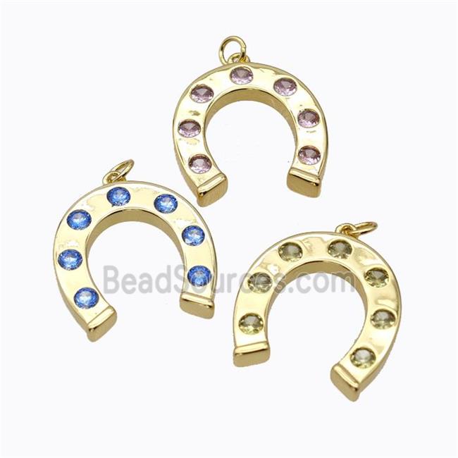 Copper Horseshoe Pendant Micropave Zirconia Gold Plated Mixed