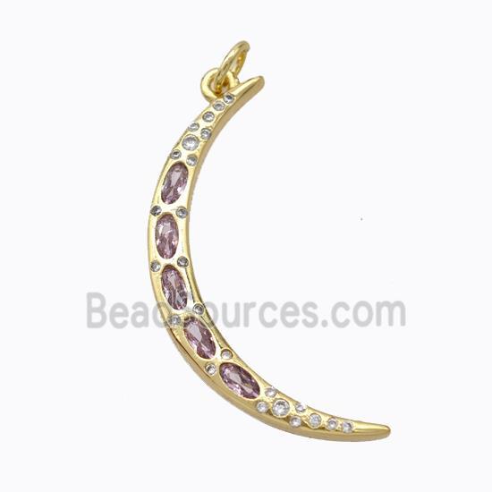 Copper Moon Pendant Micropave Zirconia Gold Plated