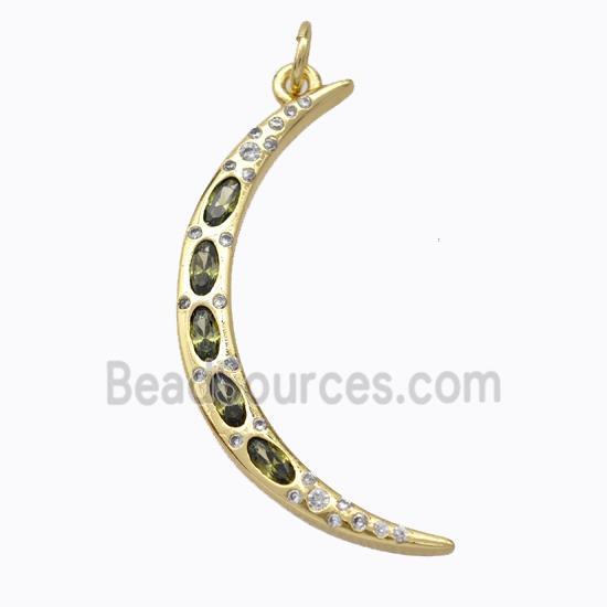 Copper Moon Pendant Micropave Olive Zirconia Gold Plated